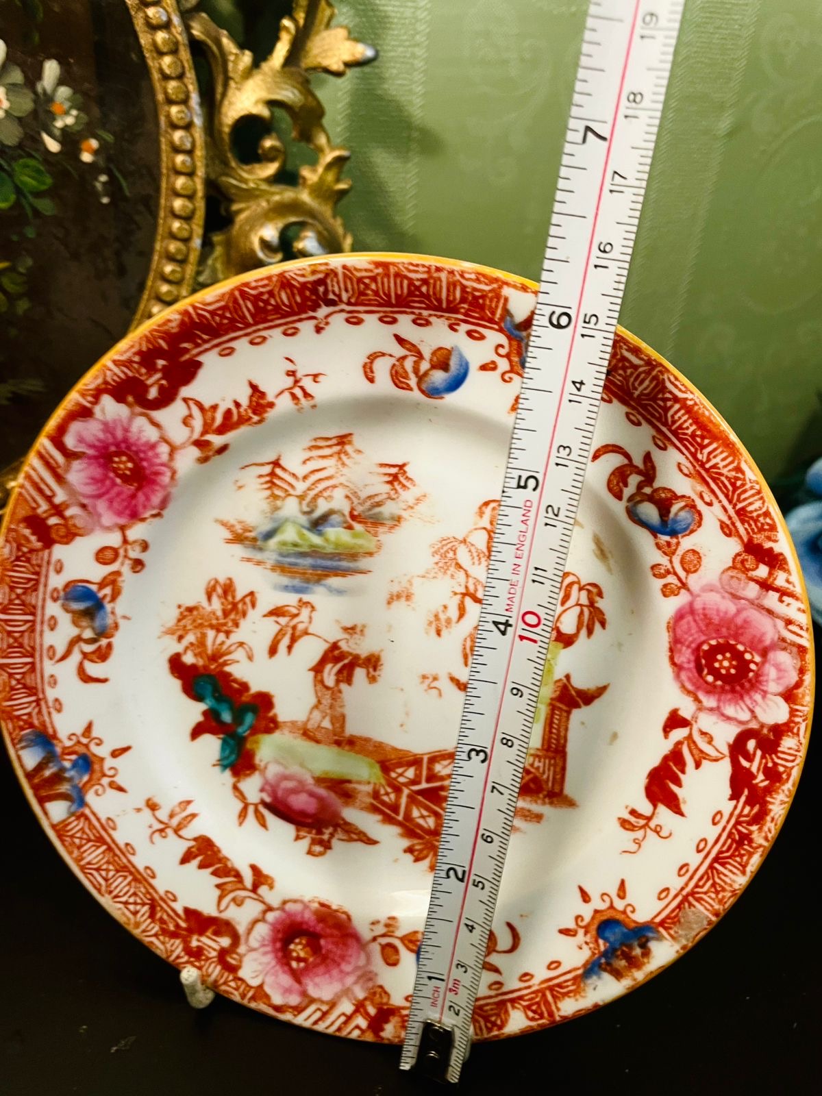 Antique Chinoiserie Floral Side Plate – Orange Pagoda Design