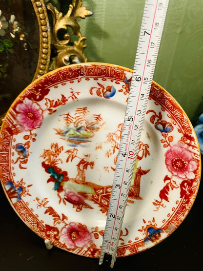 Antique Chinoiserie Floral Side Plate – Orange Pagoda Design
