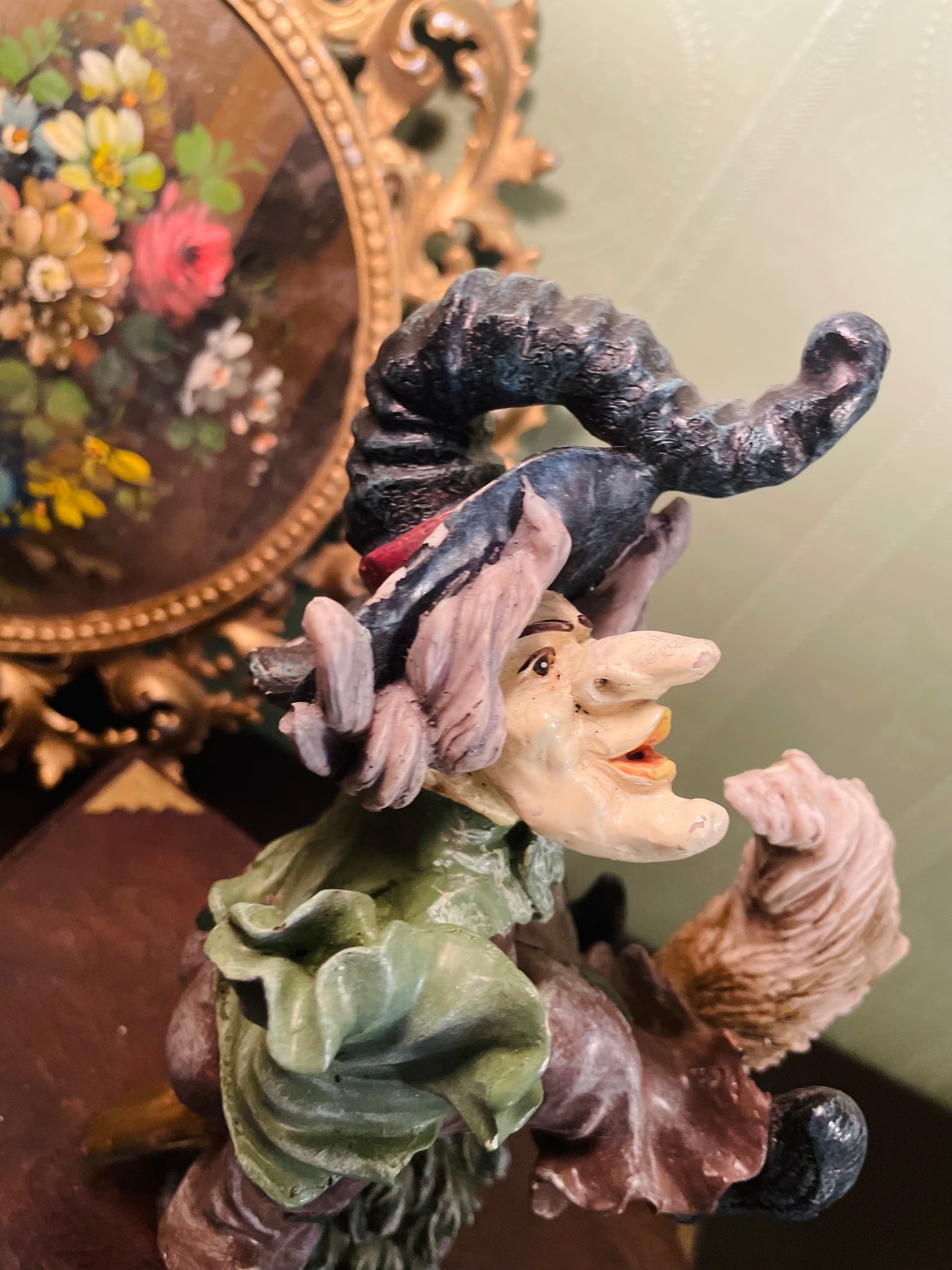 Whimsical Witch Figurine With Cat Fantasy Collectible Ornament