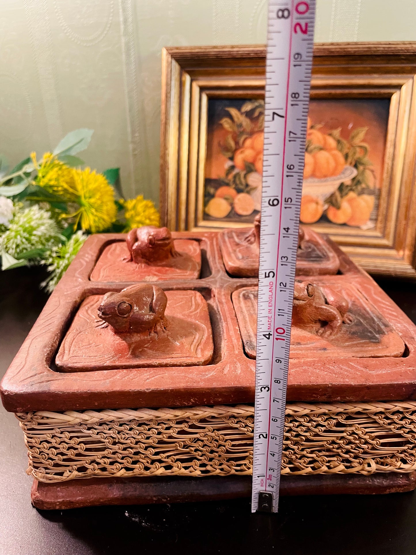 Antique Terracotta Frog Spice Box with 4 Compartments – 14 cm