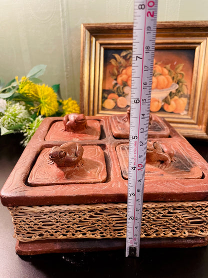 Antique Terracotta Frog Spice Box with 4 Compartments – 14 cm