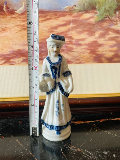 Victorian Style Lady in Blue & White Dress Figurine (England) Blue Pottery Home Decor