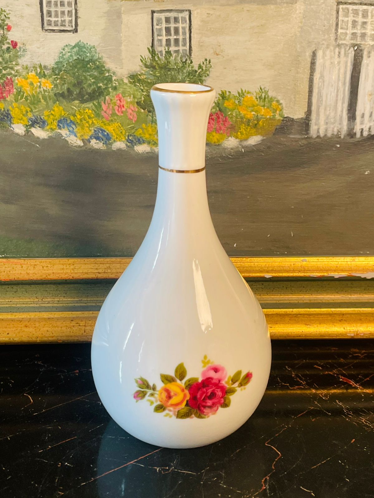 Mary Jane Fine Bone China Bud Vase – England – Hand-Decorated with Roses – 6 Inches