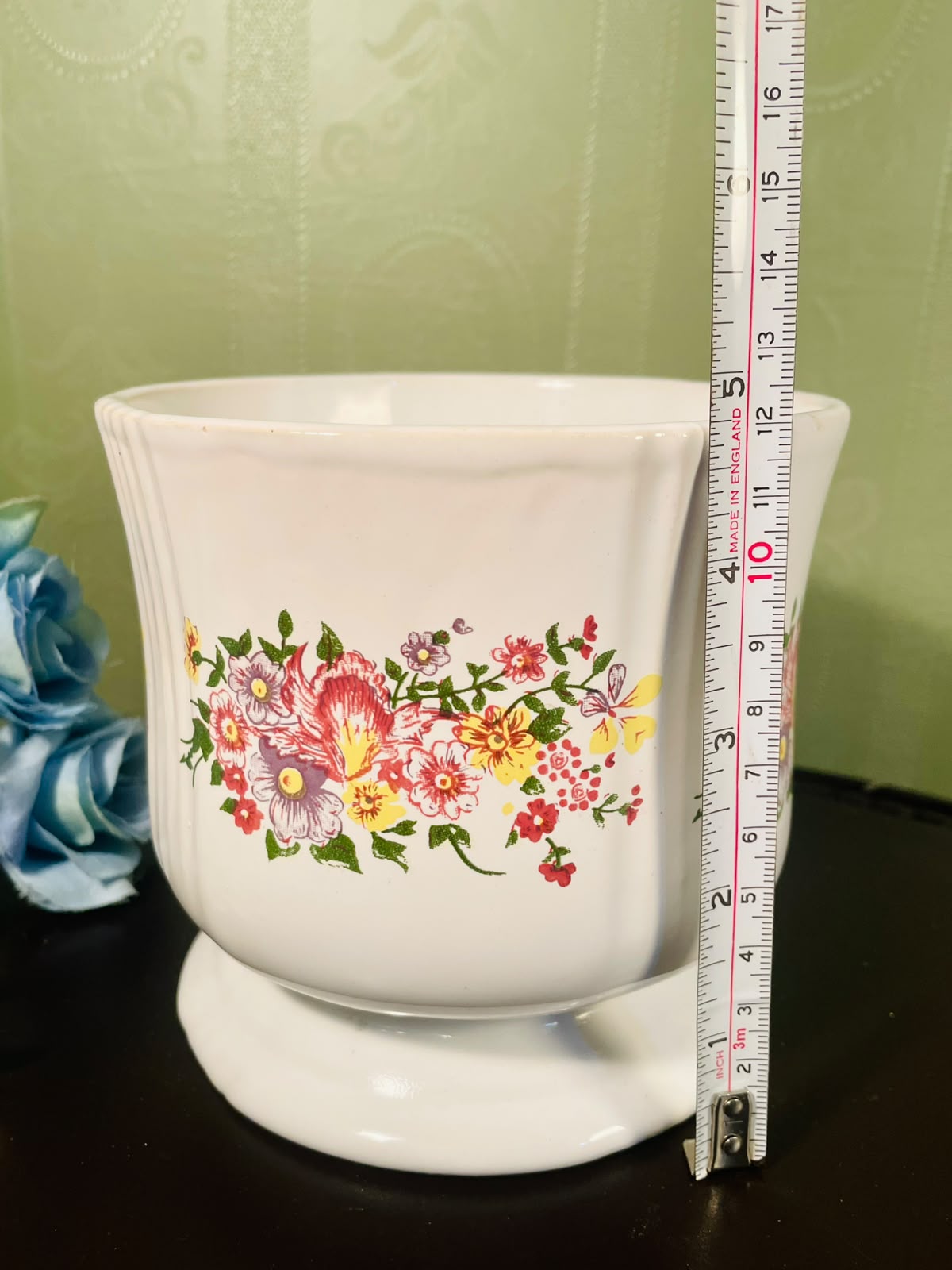 Vintage Floral Ceramic Planter Pot with Saucer – 5 Inch