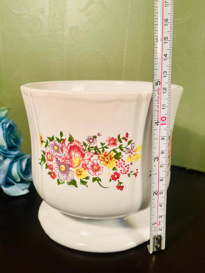 Vintage Floral Ceramic Planter Pot with Saucer – 5 Inch