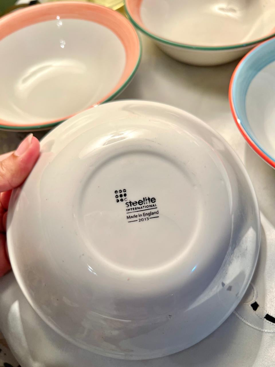 Steelite 5-Piece Colour Rim Bowls 6.5 in Made in England