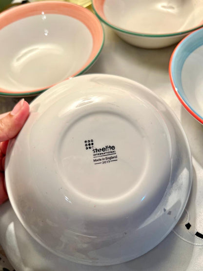 Steelite 5-Piece Colour Rim Bowls 6.5 in Made in England