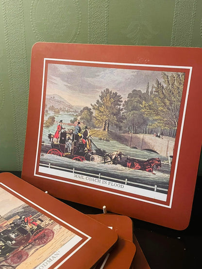 Set of 5 Vintage Mailod Stage Coach Table Mats