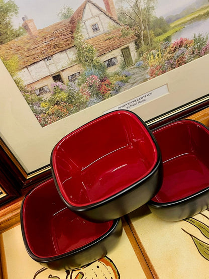 CorningWare Ryku Red & Black Stoneware Bowls – Microwave & Oven Safe