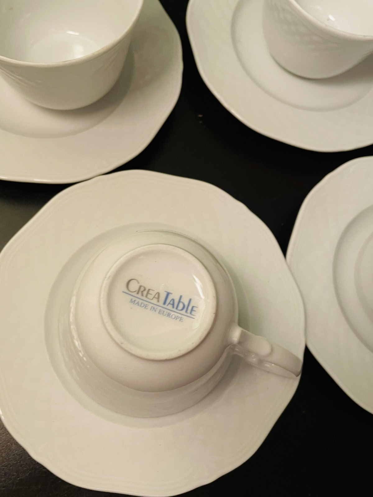 CreaTable White Porcelain Tea Cups and Saucers Set of 6
