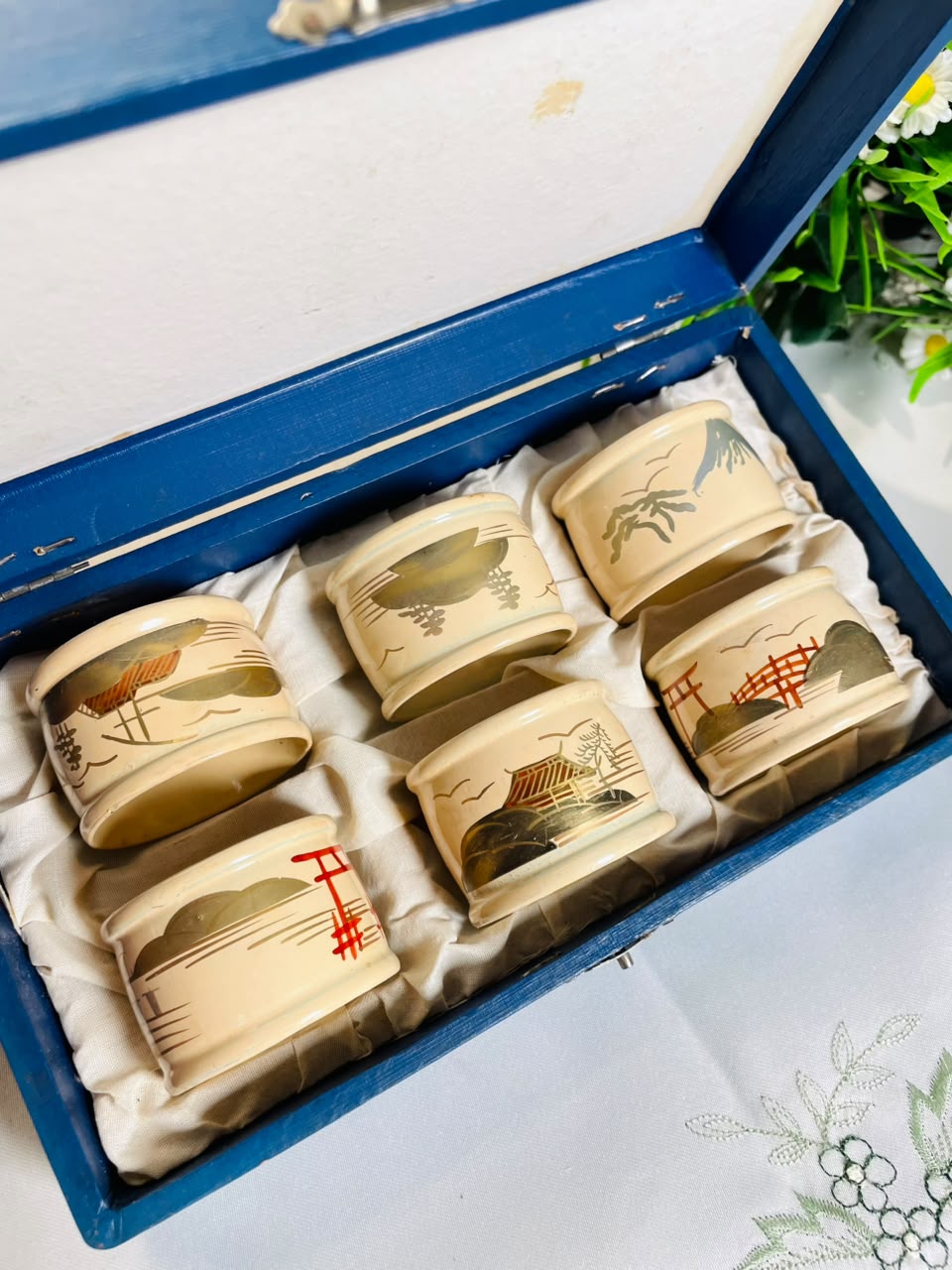 Oriental Scenic Japaness Napkins Ring – 6 Pieces with Box