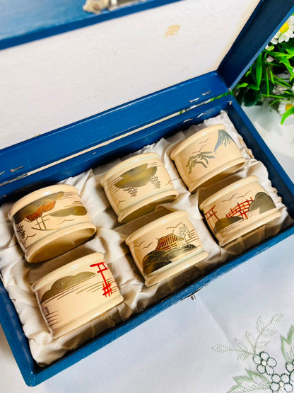 Oriental Scenic Japaness Napkins Ring – 6 Pieces with Box