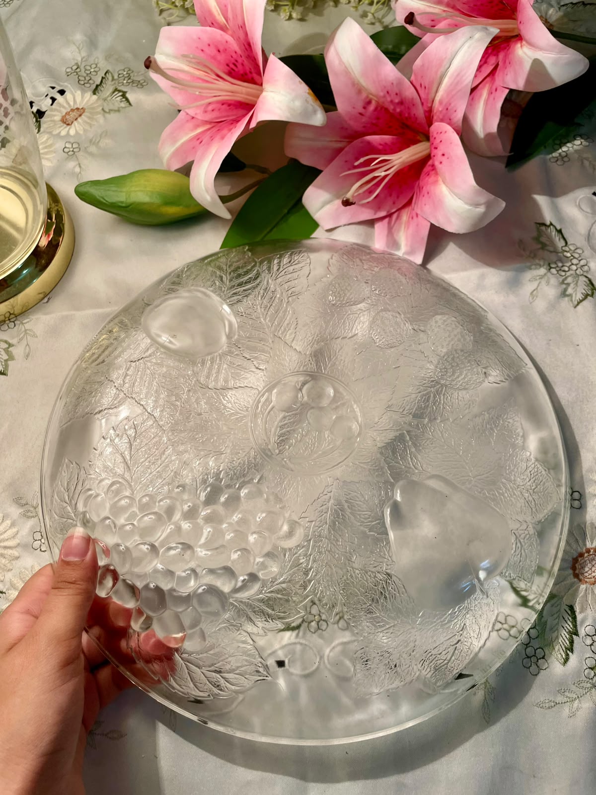 Extra Large Pressed Crystal Fruit Serving Bowl 31 cm