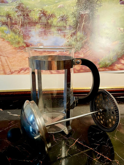 French Press Coffee Maker – Glass & Stainless Steel Plunger (Airtight Filter, 1 Liter Capacity)