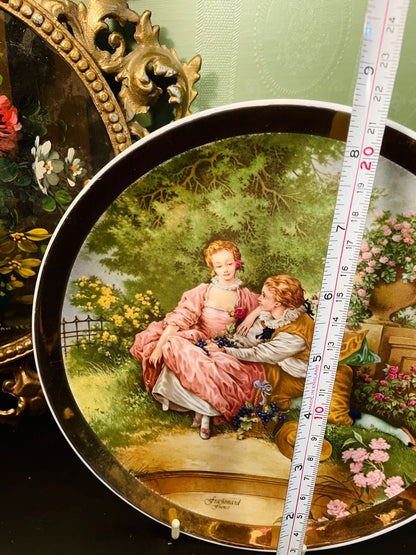 Fragonard France Fine Porcelain Decorative Plate – Romantic Garden Scene