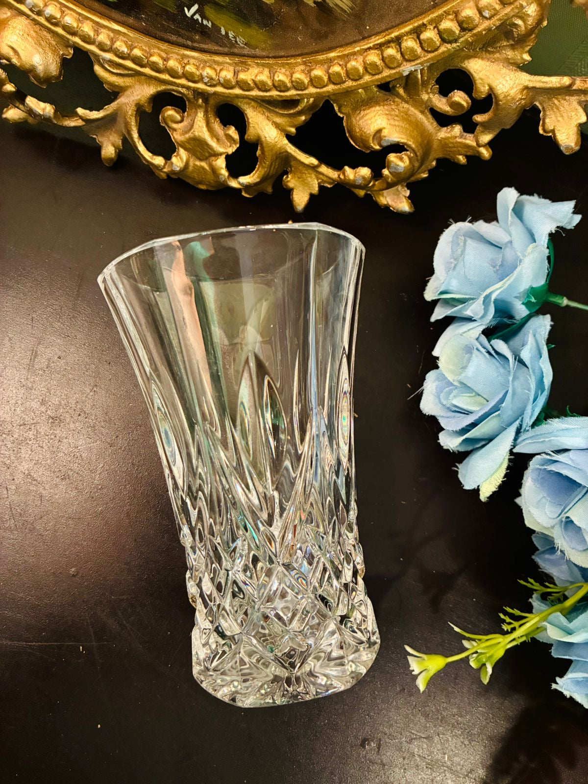 Vintage Clear Cut Crystal Tapered Vase