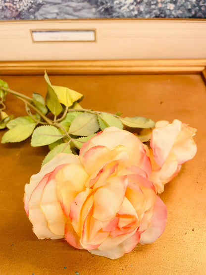Cream Pink Artificial Rose Stem 13"