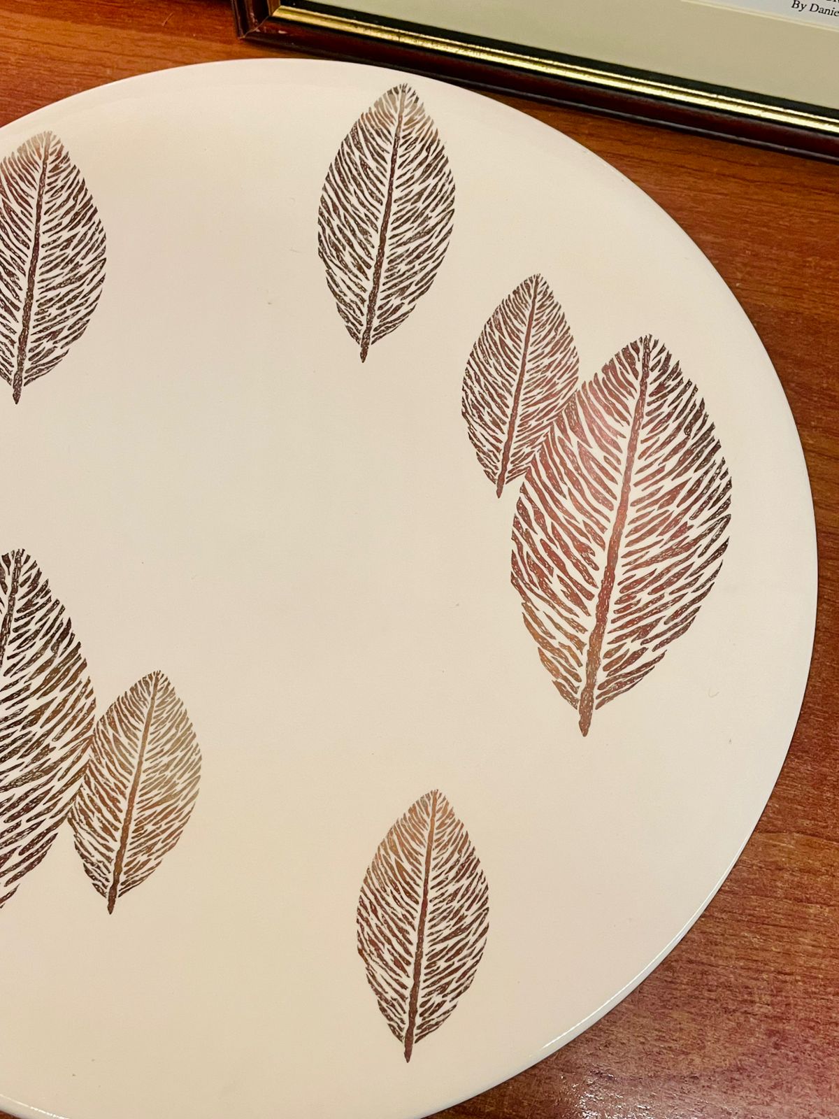 Large Portugal Ceramic Platter – Oven Safe, Modern Leaf Print Platter