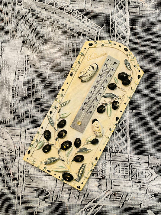 Vintage Olive Branch Wall Thermometer – Mediterranean Decor 7.5 inch