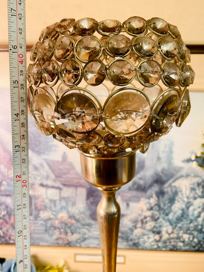 Vintage Crystal Globe Candle Stand Gold Finish