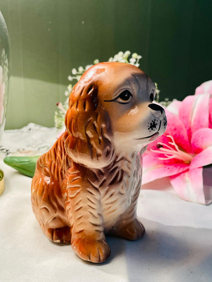 Vintage Ceramic Cocker Spaniel Planter 15 cm Brown & Cream