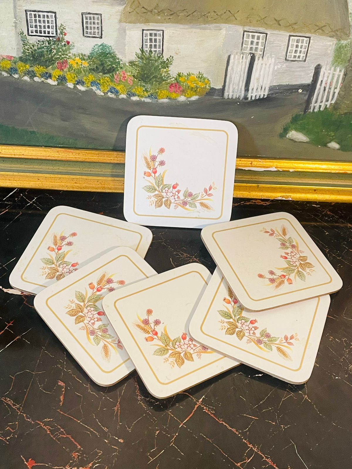 : vintagecoasters, floraldecor, botanicalprint, corkcoasters, cottagecoredecor, vintagetableware, floralhome, englishdecor, sunsetkitchenfinds, aestheticcoasters, classicdesign, homedecorpakistan