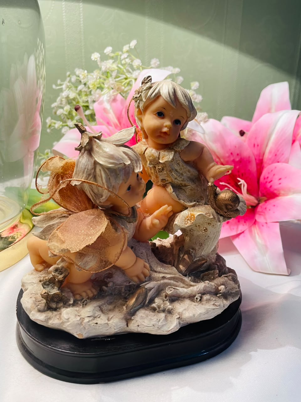 Decorative Two Fairy Children Figurine with Wings Approx. 14 cm