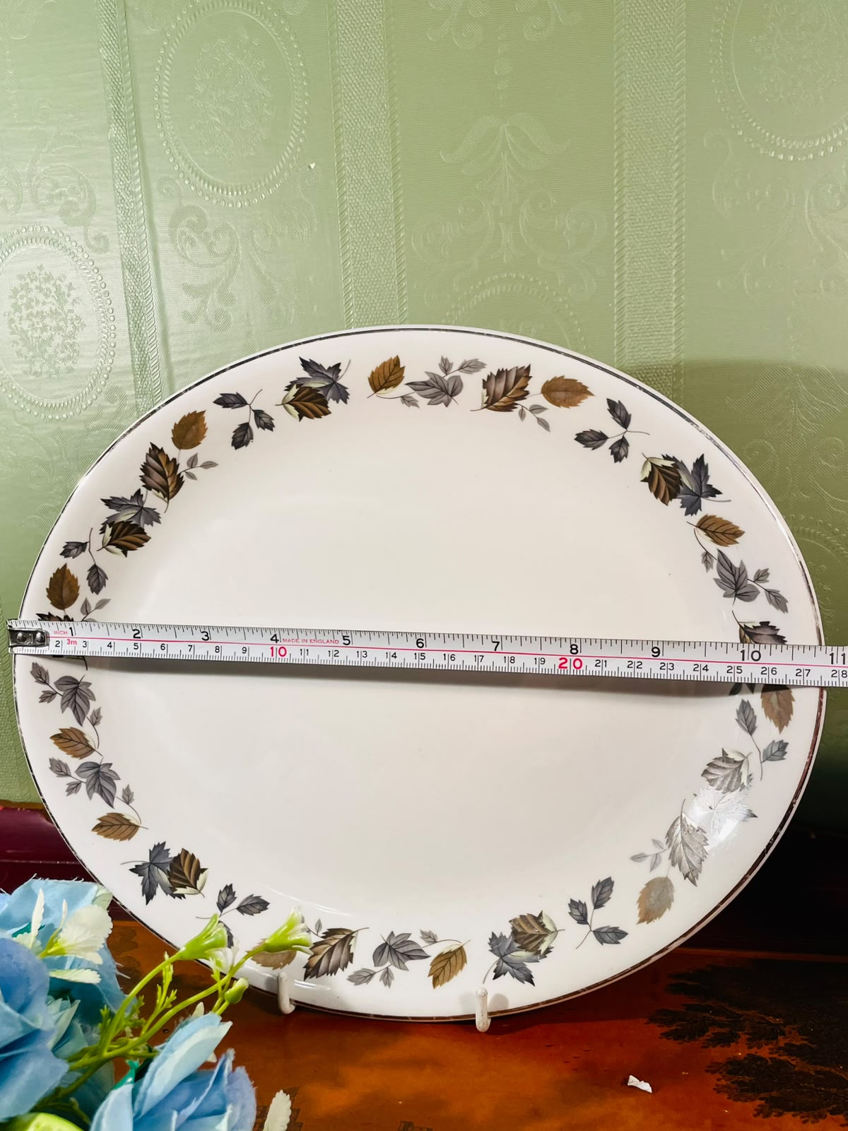 Brown Leaf Border Ceramic Serving Platter – 11 Inch