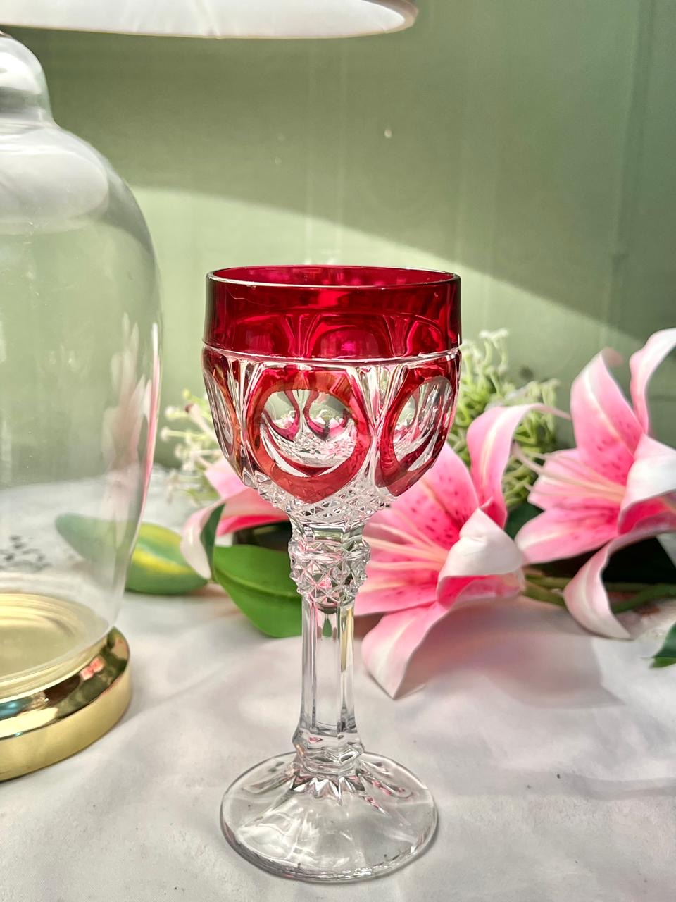 Vintage Ruby Red & Clear Cut Crystal Goblet 19cm