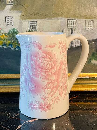 Vintage Pink Floral Ceramic Jug – Made in England – 7 Inches Tall