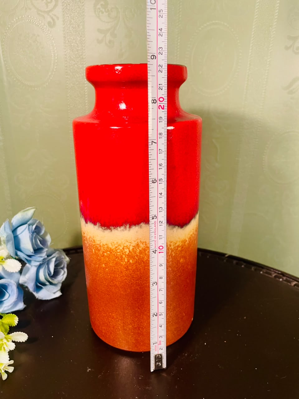 Vintage West German Ceramic Vase – Red & Orange Fat Lava Style 9 Inch