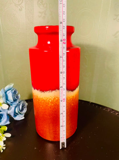 Vintage West German Ceramic Vase – Red & Orange Fat Lava Style 9 Inch