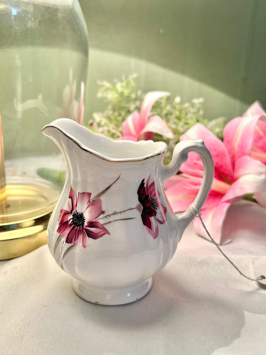 Pink Floral Ceramic Milk Jug with Gold Trim – 4 Inches