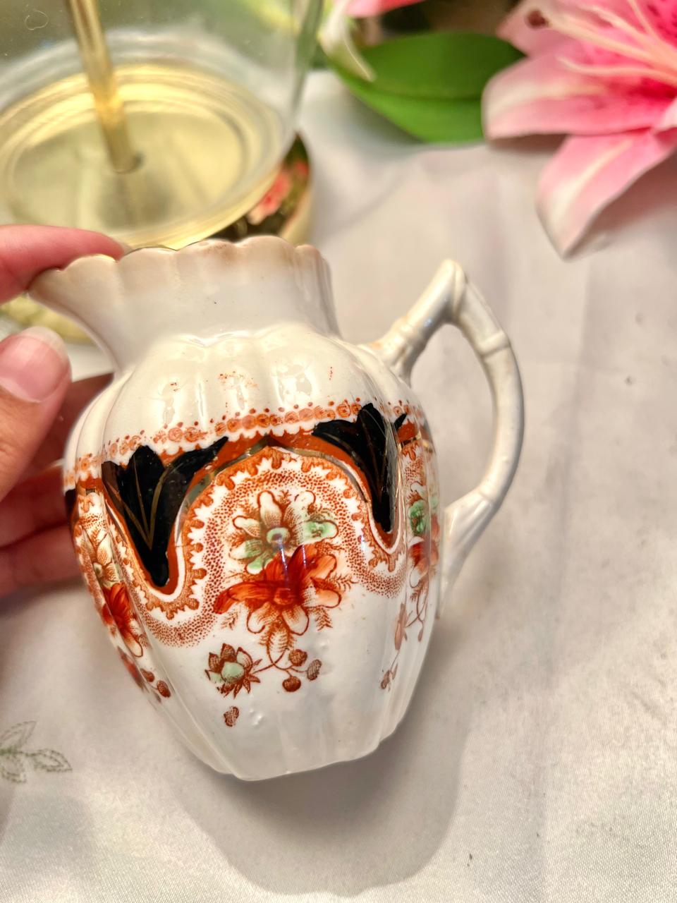 Vintage Floral Scalloped Milk Jug 4 Inch