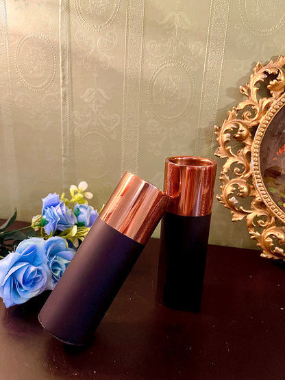 Pair of Black & Copper Cylinder Candle Holders