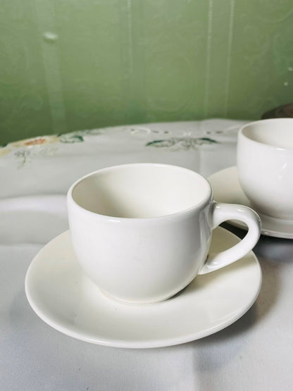Vintage White Italian Coffee Cup & Saucer 4-Piece Set 8 cm