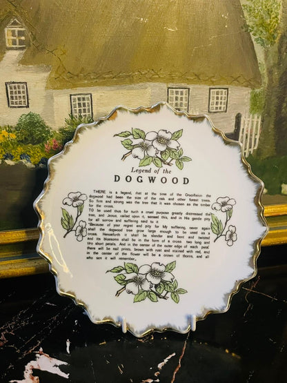 Vintage Legend of Dogwood Crucifixion Porcelain Wall Plate – Gold Rimmed Religious Collectible in Pakistan