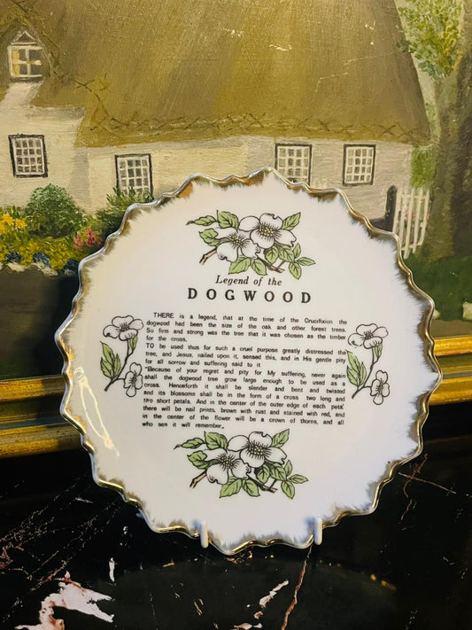 Vintage Legend of Dogwood Crucifixion Porcelain Wall Plate – Gold Rimmed Religious Collectible in Pakistan