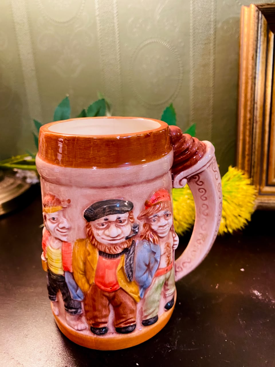 Vintage Character Relief Ceramic Tankard Mug 5 Inch