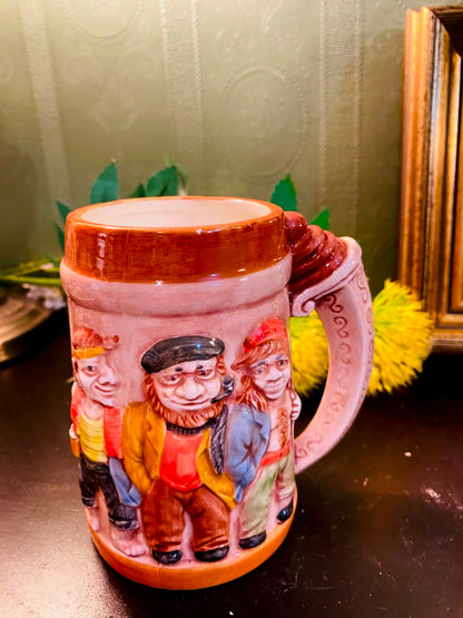 Vintage Character Relief Ceramic Tankard Mug 5 Inch