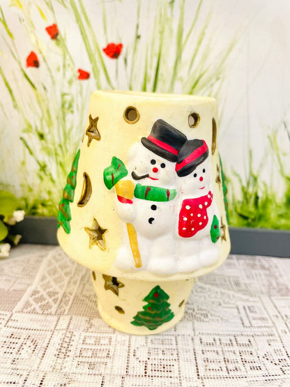Vintage Snowman Christmas Candle Holder Lantern