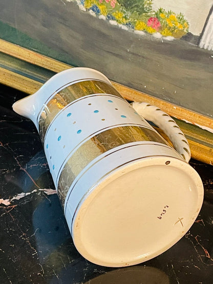 Vintage English Ceramic Jug with Gold & Turquoise Dot Design – 6 Inches Tall