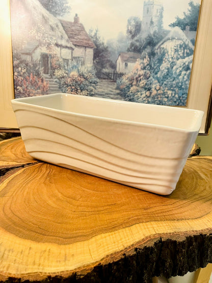 Vintage White Ceramic Loaf Baker | Textured Oven-to-Table Dish