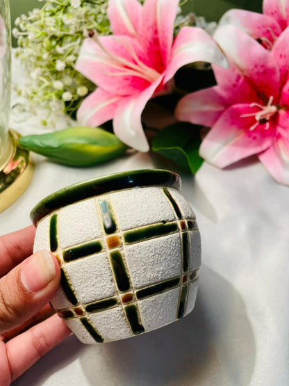 Green & Cream Geometric Ceramic Planter 3.5 in