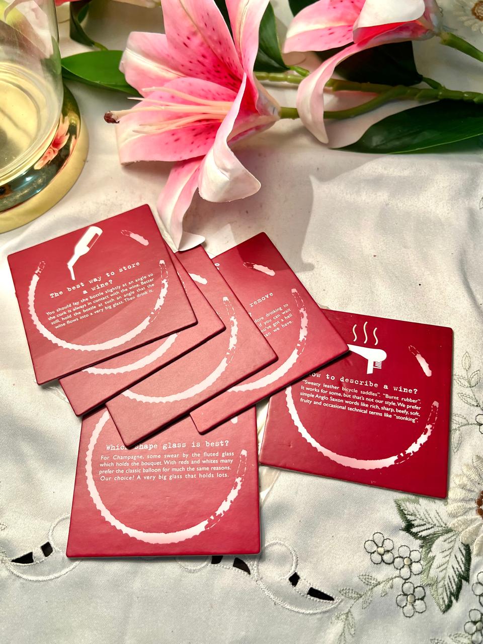 Virgin Wines Red Wine-Themed Coasters set of 6 Approx. 12 cm