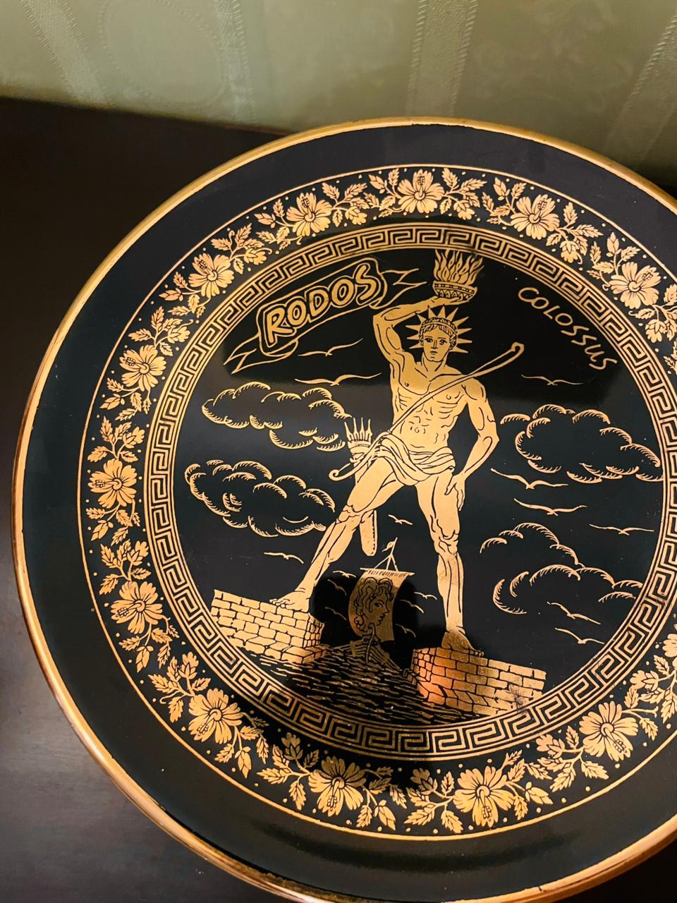 Vintage Rhodes Colossus 24K Gold Greek Plate 9.5"