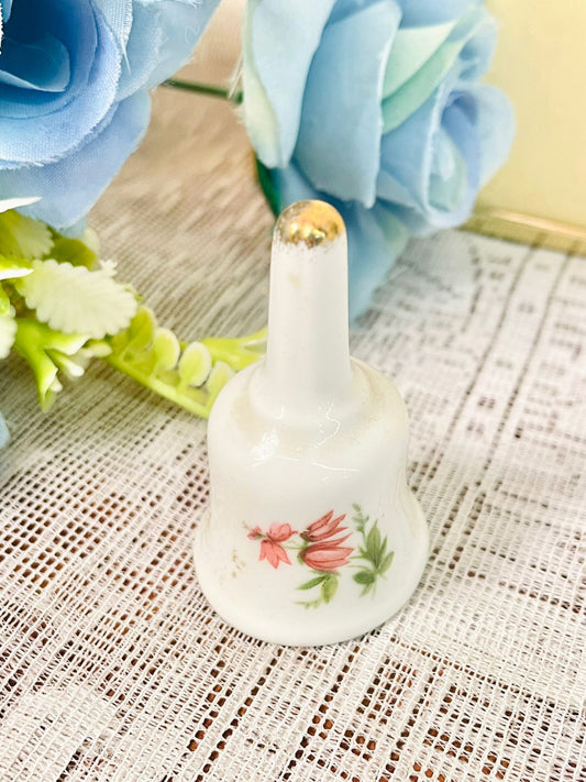 Vintage Floral Porcelain Bell with Gold Tip