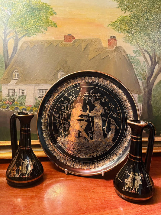 Antique 24k Gold & Black Greece Hand Made Decor Set