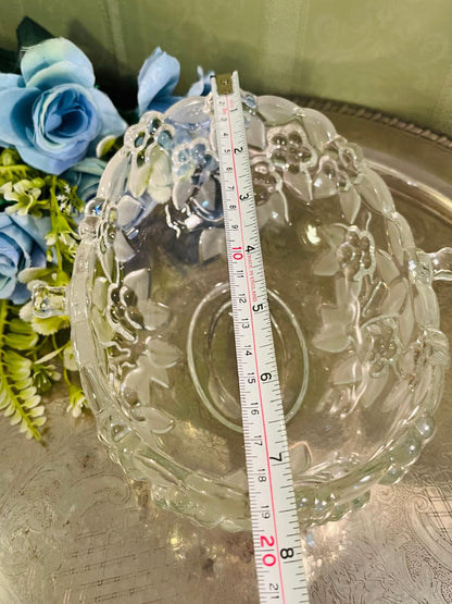 Vintage Pressed Crystal Floral Serving Bowl 20 cm Scalloped Rim