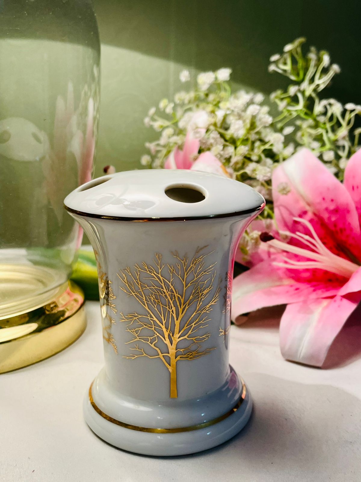 Andrea by Sadek Ceramic Toothbrush Holder Gold Trees 10 cm